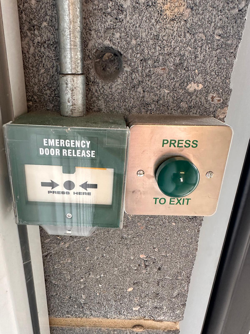 Security exit button system for safe access